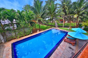 Outdoor pool, pool umbrellas, sun loungers - Rockside Beach Resort (Induruwa)