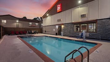 Outdoor pool, open 10:00 AM to 10:00 PM, pool umbrellas, sun loungers