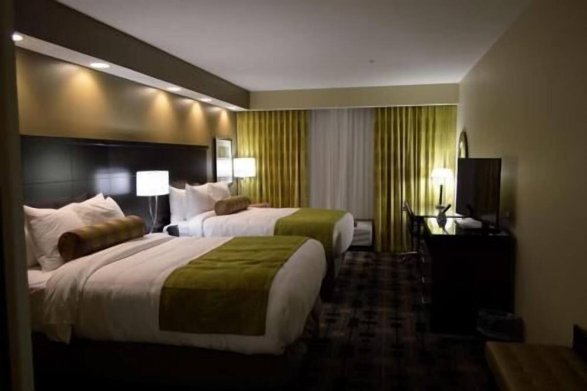 Pillow-top beds, desk, laptop workspace, iron/ironing board