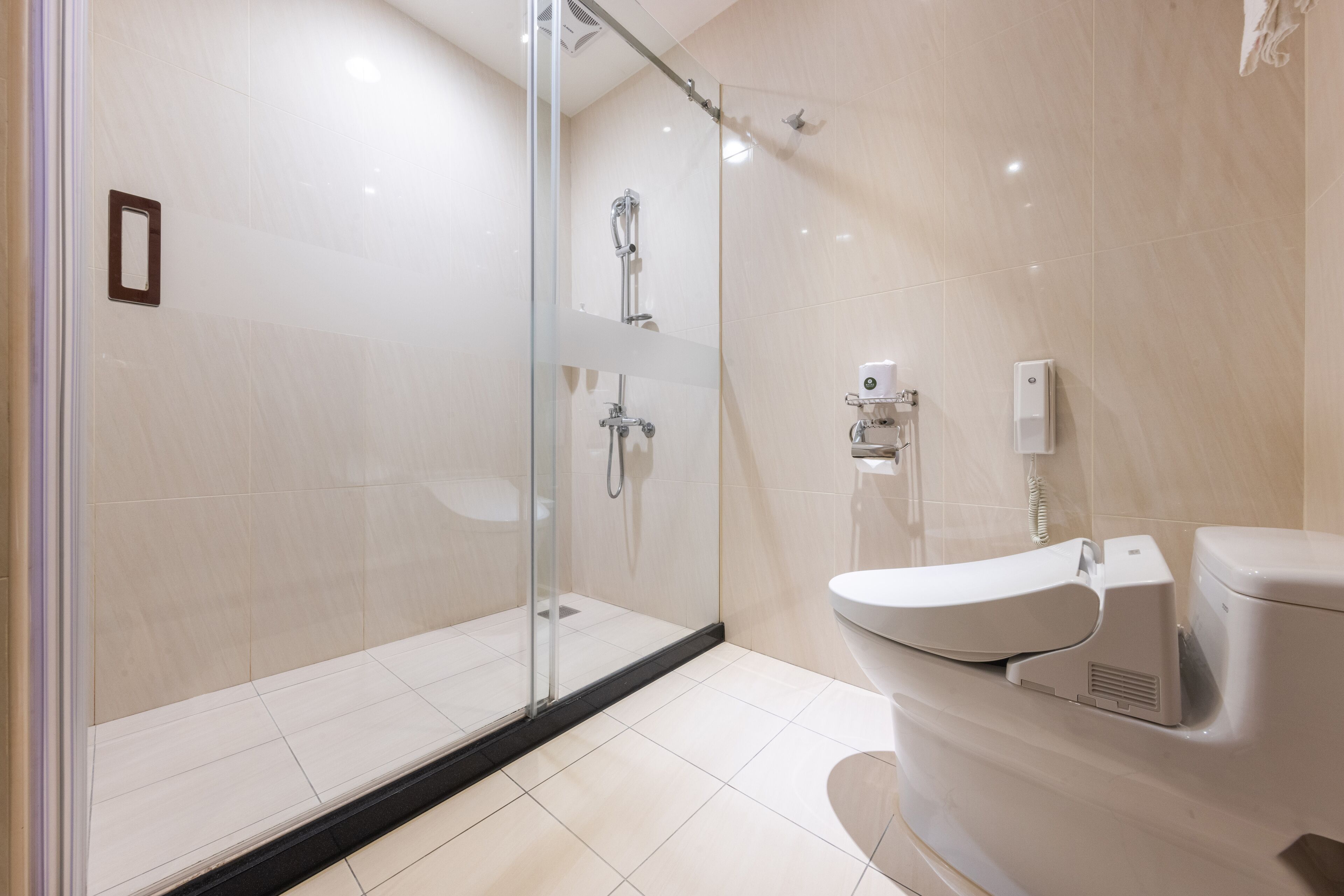 Secador de pelo, excusado o inodoro con bidet electrónico, toallas