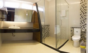 VIP Deluxe Room | Baño | Ducha, artículos de higiene personal gratuitos y secador de pelo