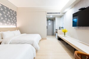 Basic Quadruple Room, 2 Double Beds | Premium bedding, memory foam beds, desk, free WiFi