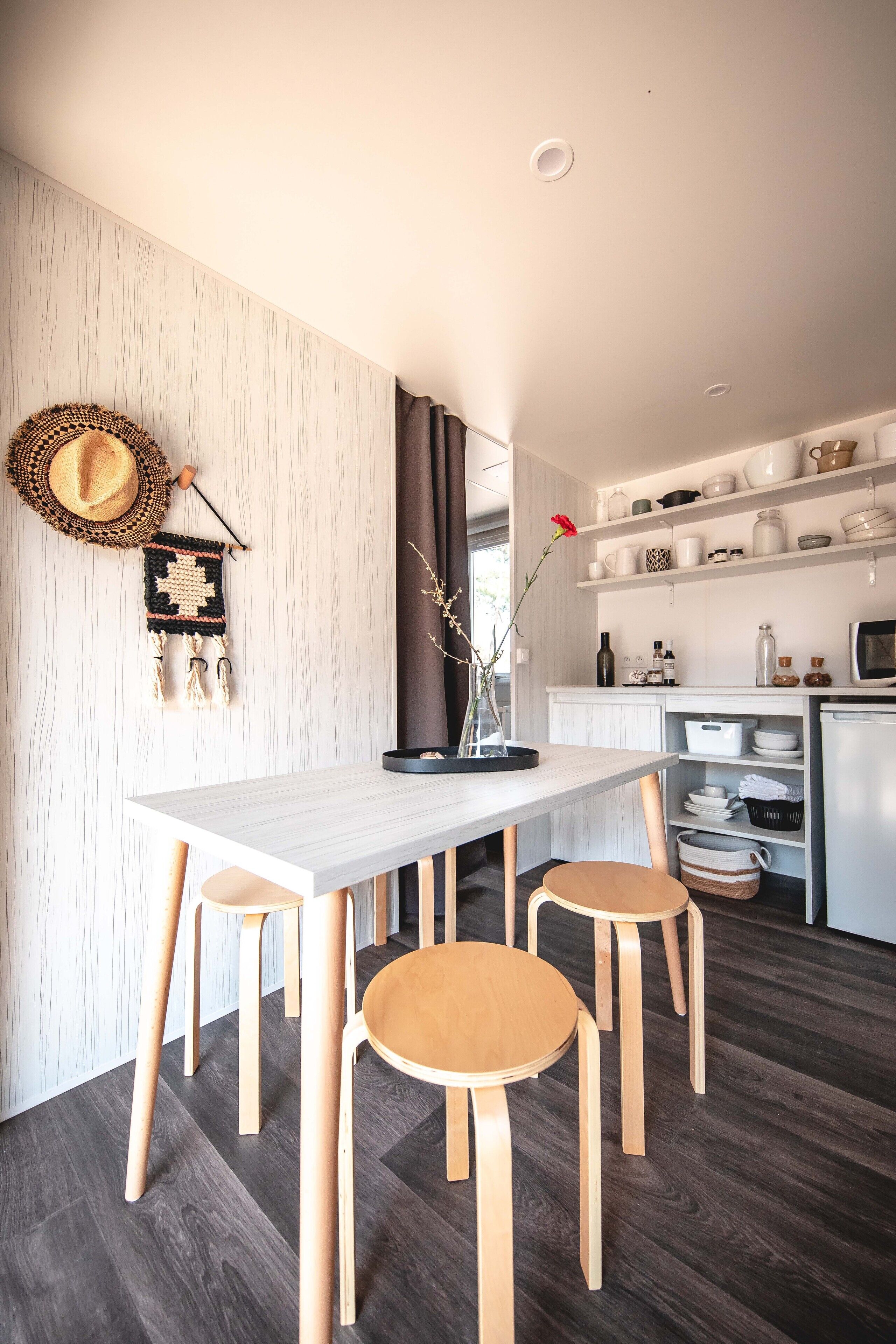 Comfort Tent, Shared Bathroom | Private kitchen | Full-size fridge, microwave, stovetop, highchair