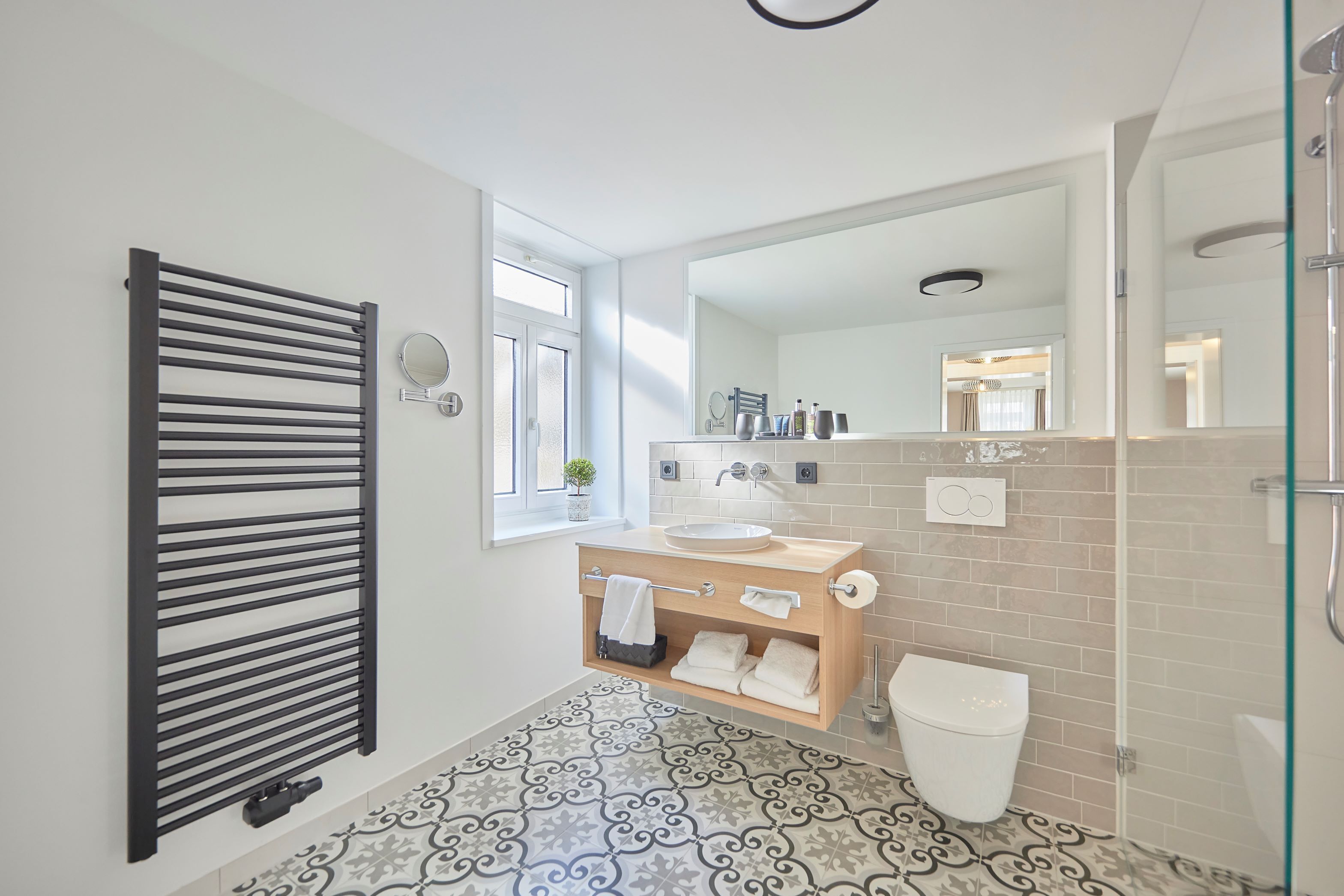 deluxe double room, 1 king bed, refrigerator | bathroom | shower, rainfall showerhead, free toiletries, hair dryer