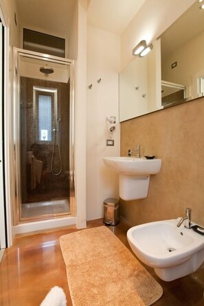 Shower, free toiletries, hair dryer, bidet