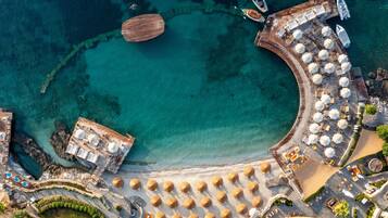 Private beach, white sand, beach cabanas, sun loungers