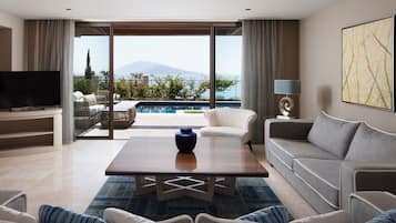 Habitación Premier, 3 habitaciones, vistas al mar | Ropa de cama de alta calidad y edredones de plumas