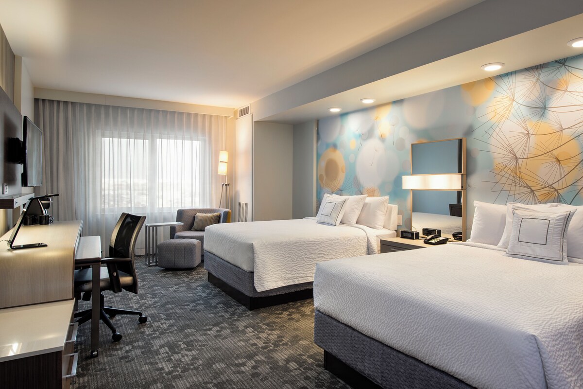 Room, 2 Queen Beds | In-room safe, desk, blackout drapes, iron/ironing board