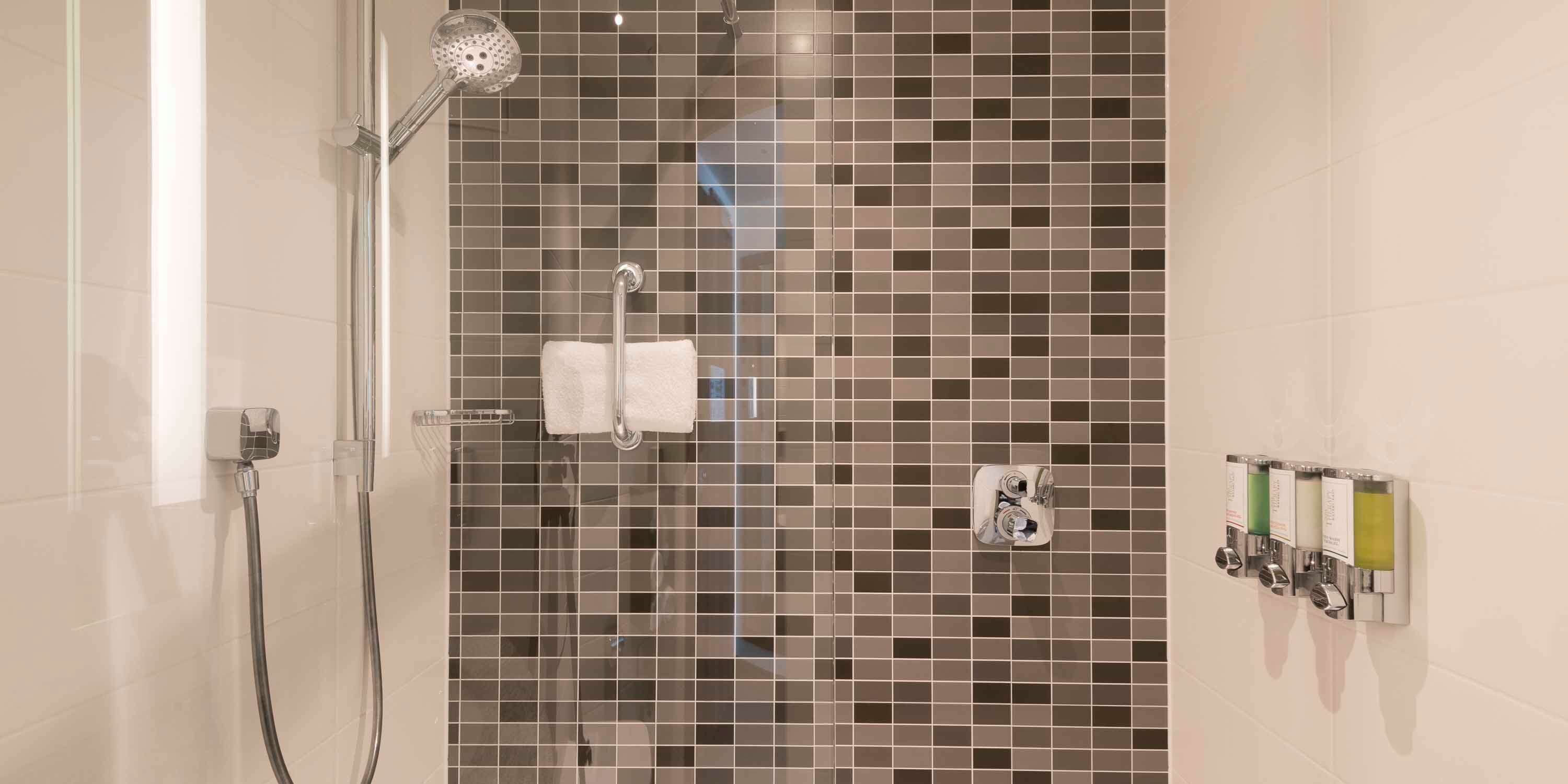 combined shower/bathtub, free toiletries, hair dryer, bathrobes