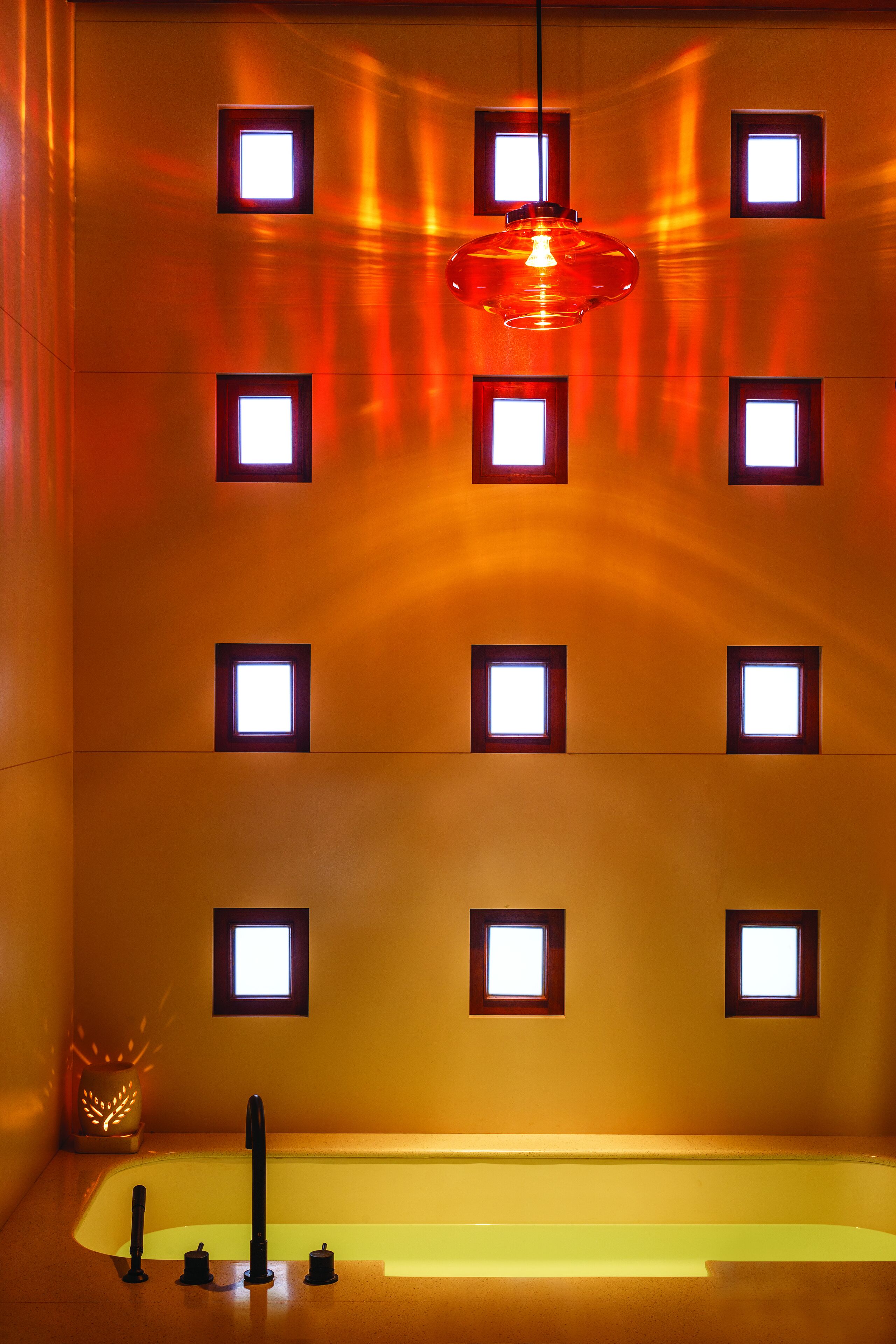 separate bathtub and shower, deep-soaking bathtub, rainfall showerhead