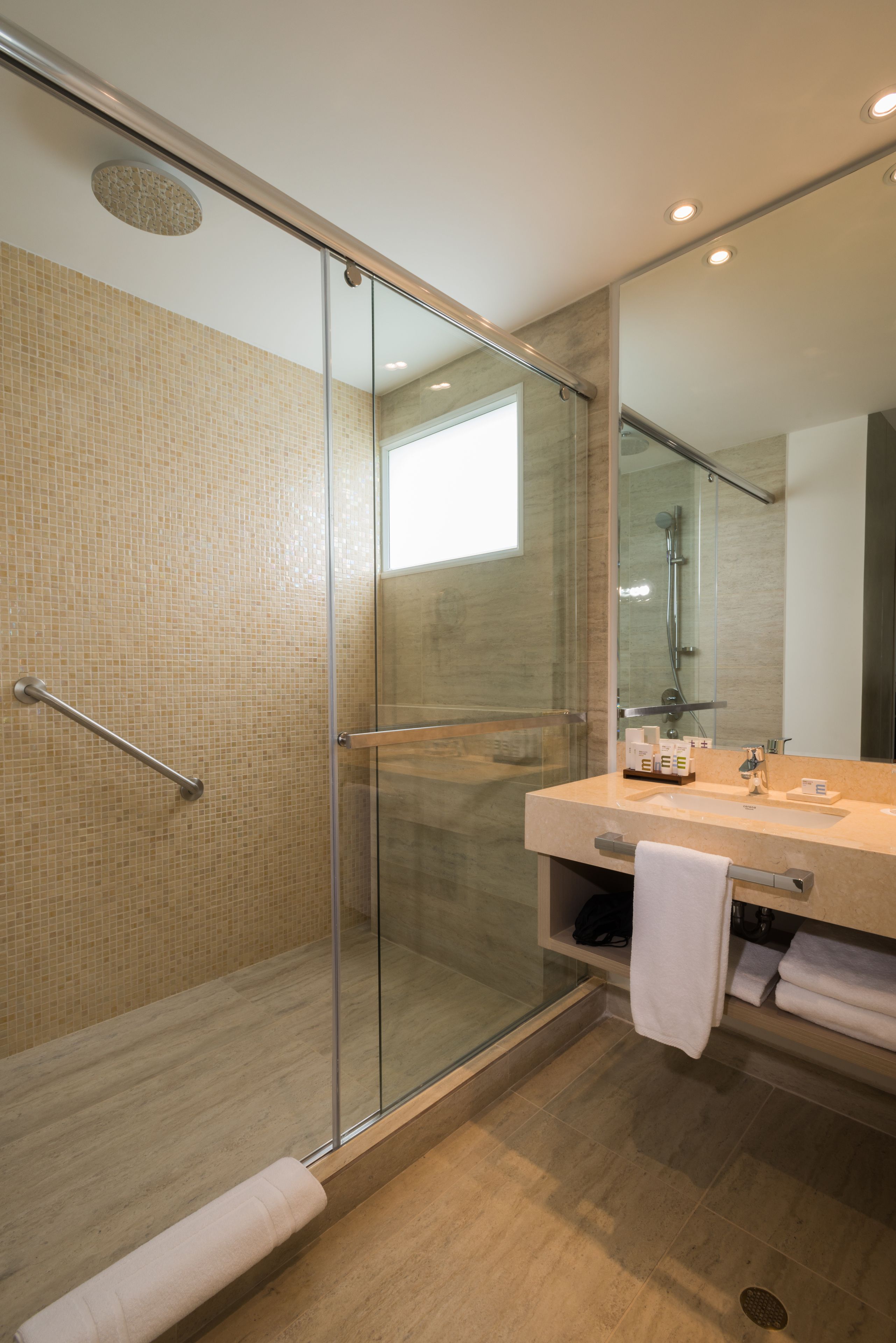 shower, rainfall showerhead, eco-friendly toiletries, hair dryer