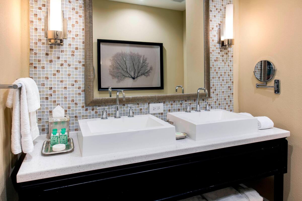 free toiletries, hair dryer, bathrobes, towels