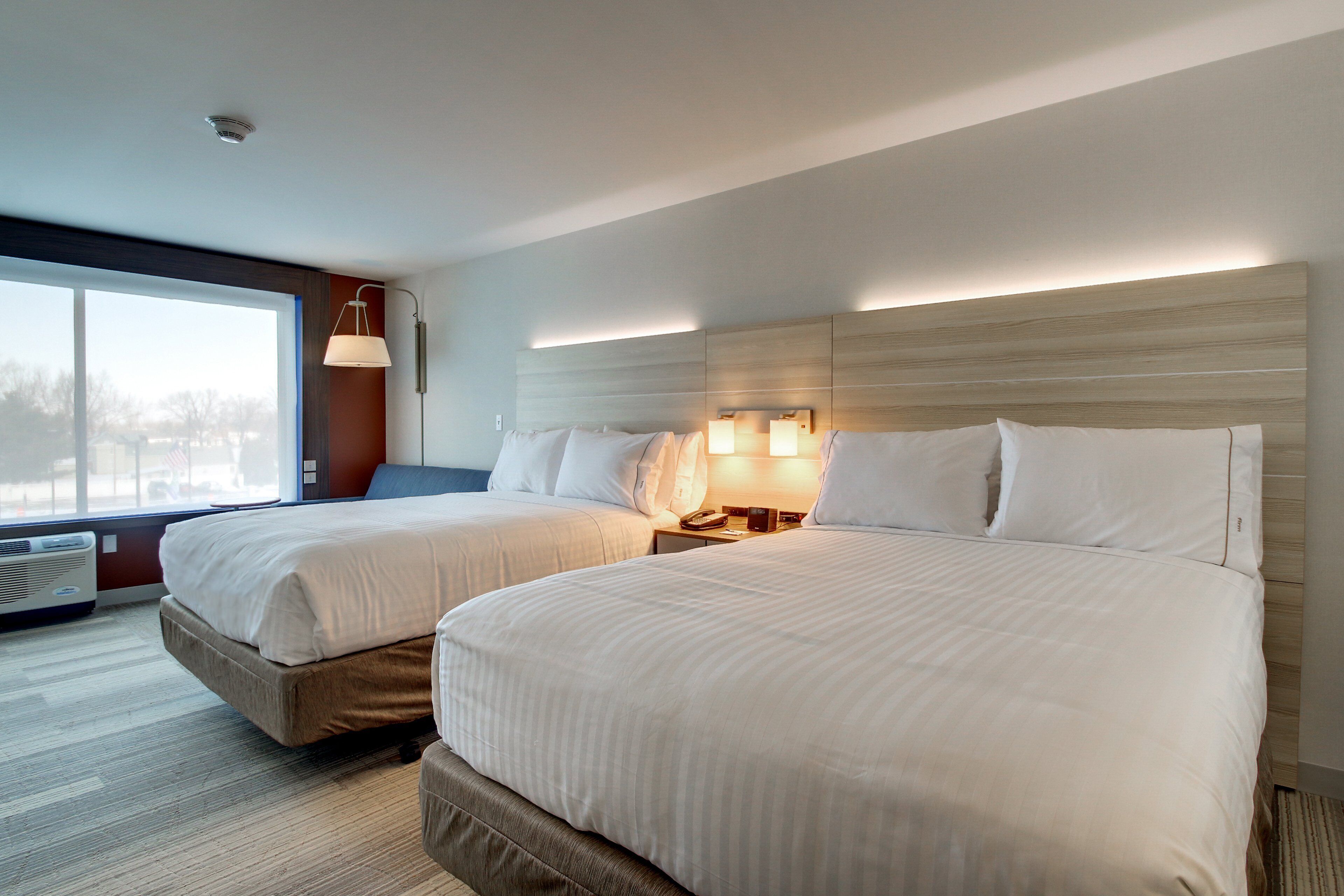 desk, laptop workspace, blackout curtains, iron/ironing board