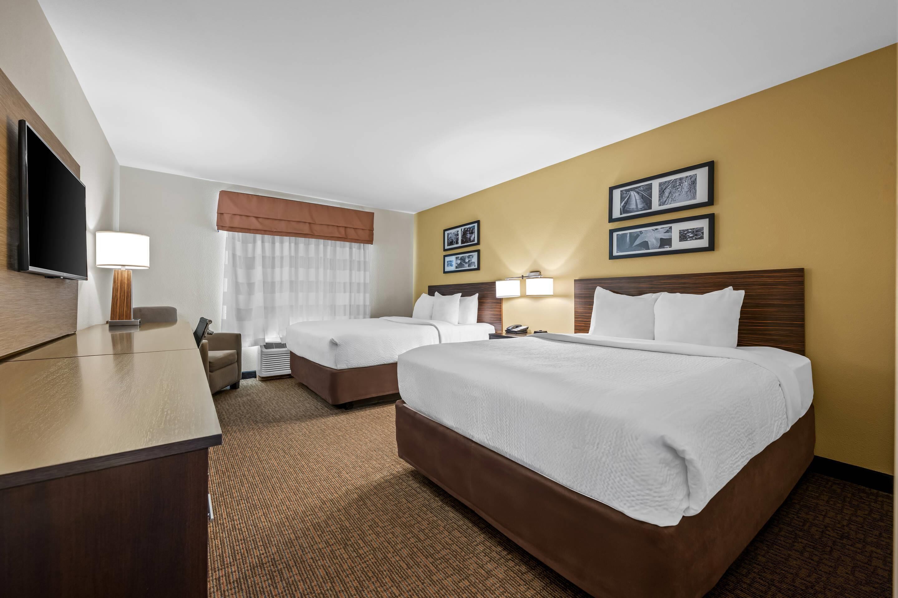 Standard Room, 2 Queen Beds, Non Smoking | Premium bedding, desk, blackout drapes, iron/ironing board