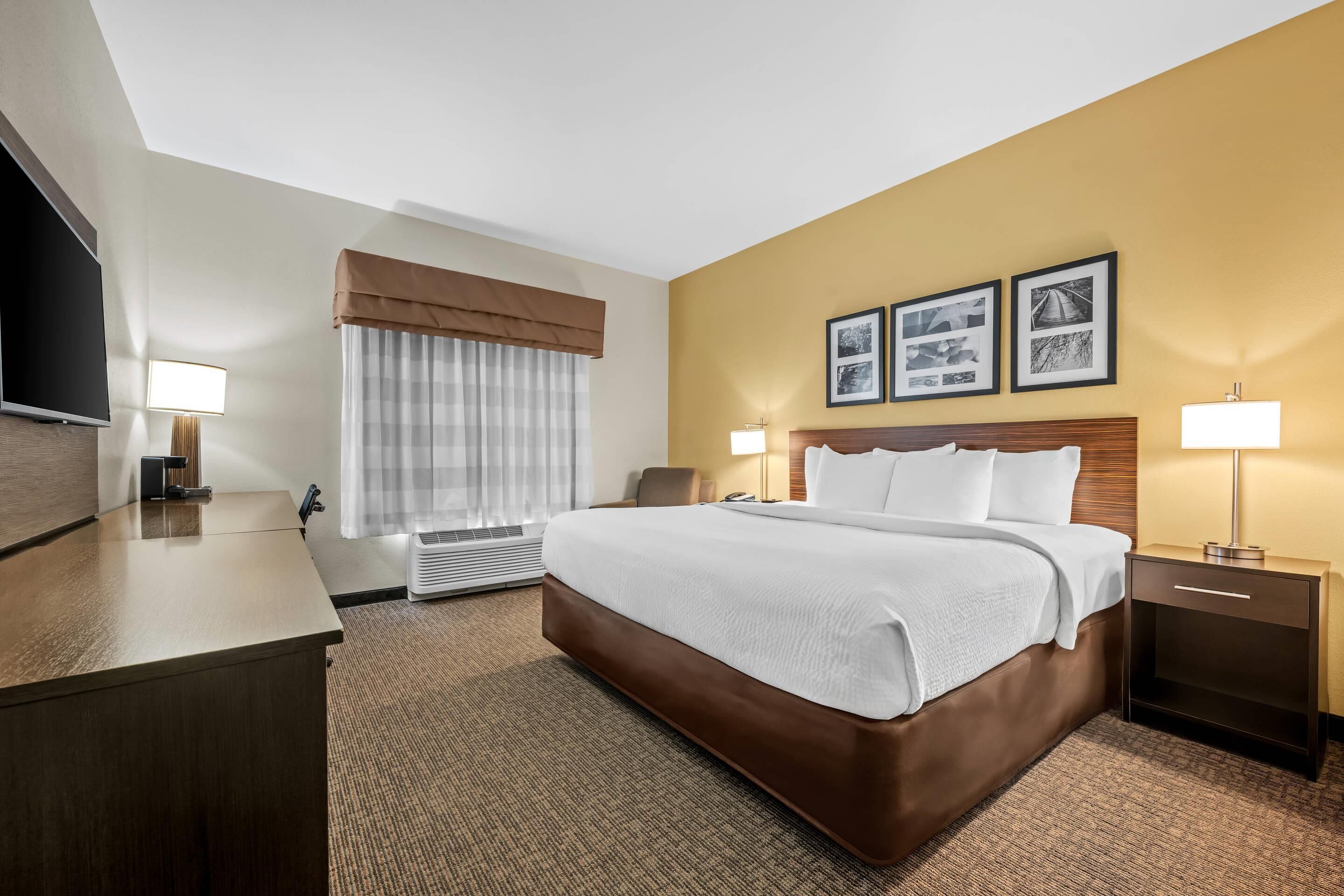 Literie de qualité supérieure, bureau, rideaux occultants