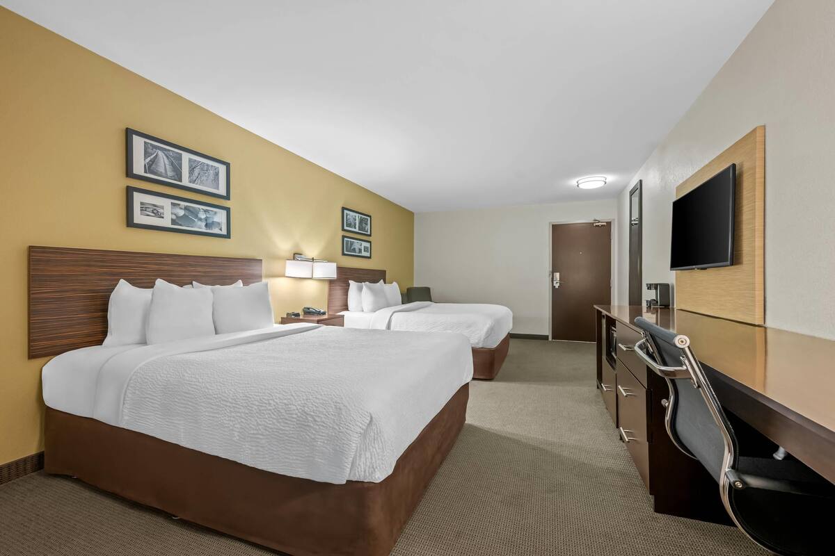 Room, 2 Queen Beds, Accessible, Non Smoking | Premium bedding, desk, blackout drapes, iron/ironing board