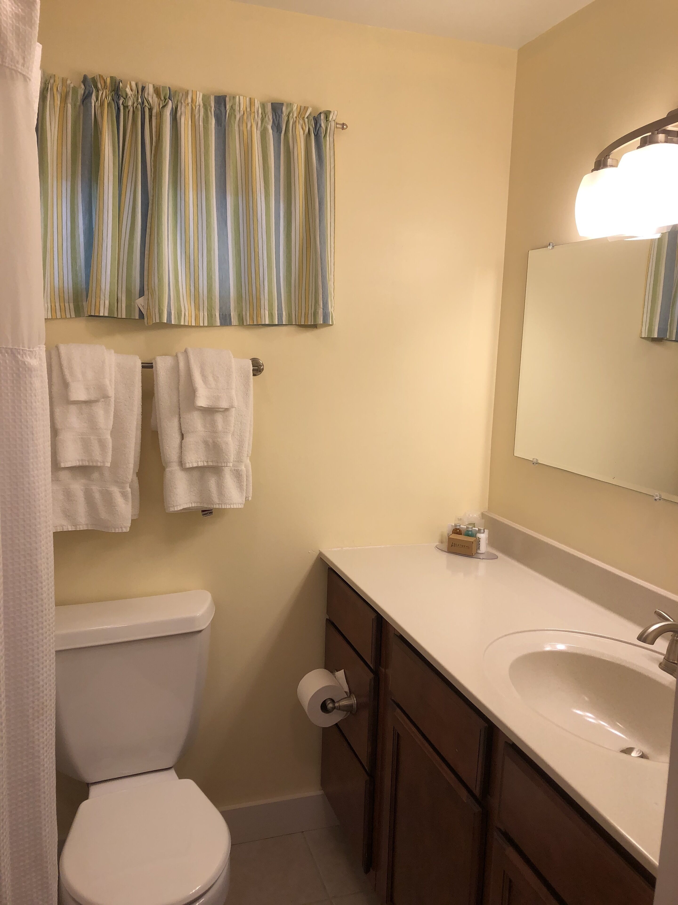 deluxe double room, 1 king bed, refrigerator, garden view | bathroom | combined shower/bathtub, free toiletries, hair dryer, towels