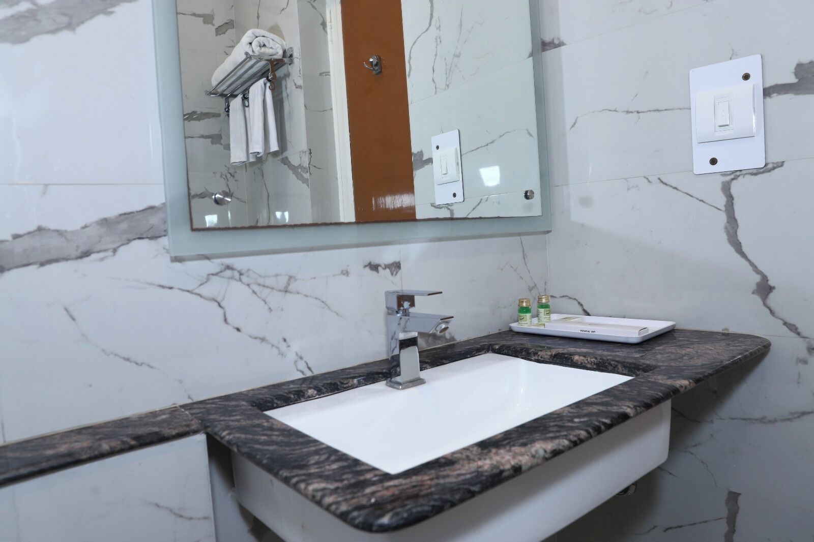 free toiletries, hair dryer, bidet, towels