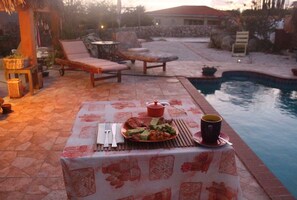 Outdoor pool, sun loungers