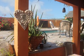 Outdoor pool, sun loungers