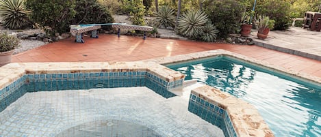 Outdoor pool, pool loungers