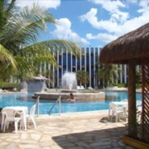 10 outdoor pools, pool umbrellas, pool loungers