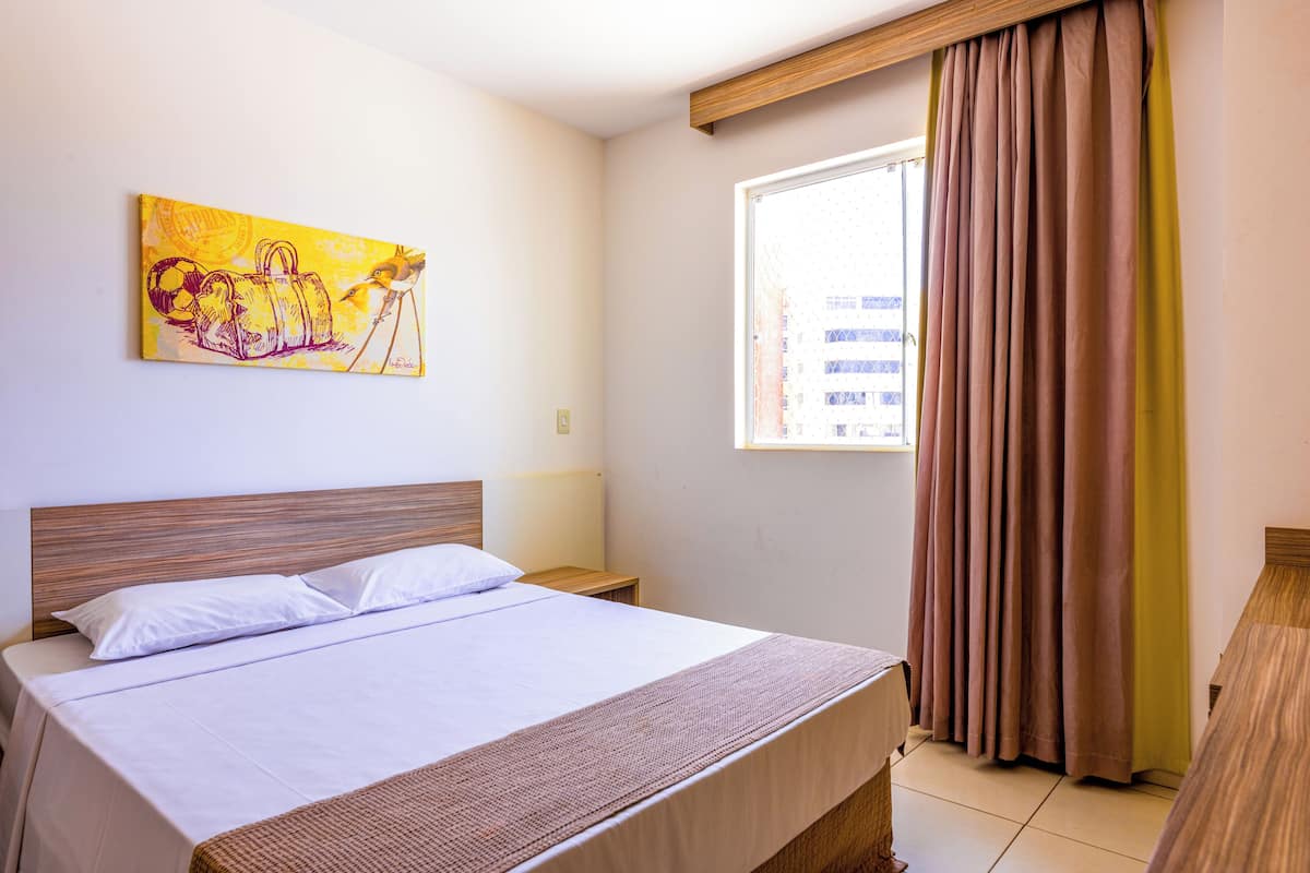 1 bedroom, desk, laptop workspace, blackout curtains