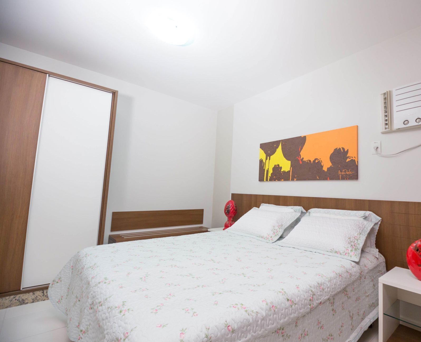 Minibar, desk, bed sheets