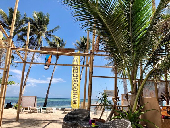 On the beach, white sand