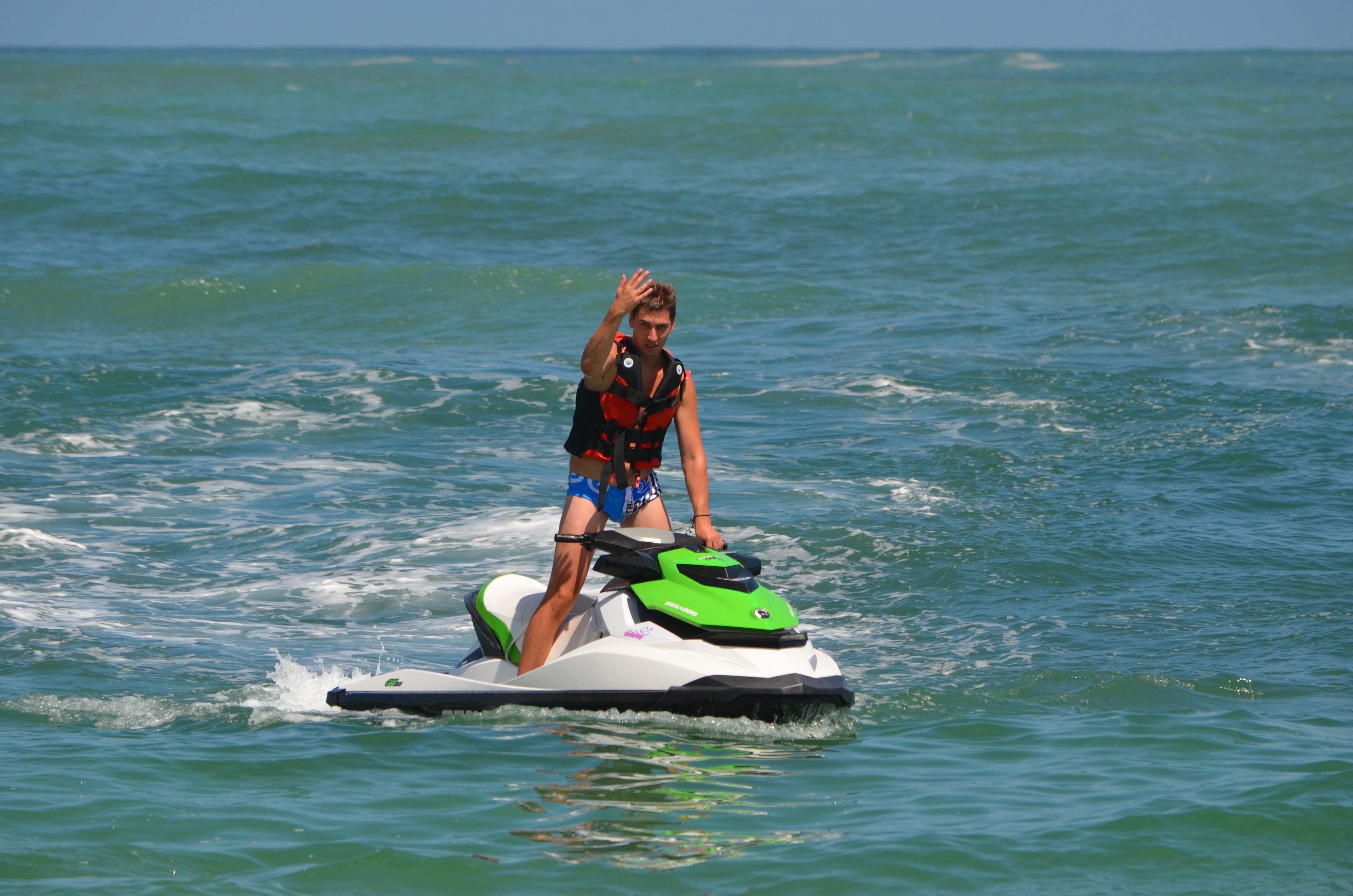 A person on a jet ski in the water.