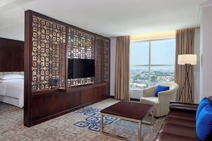 Executive Suite, 1 Bedroom, City View | Living room | 48-inch LED TV with satellite channels, TV