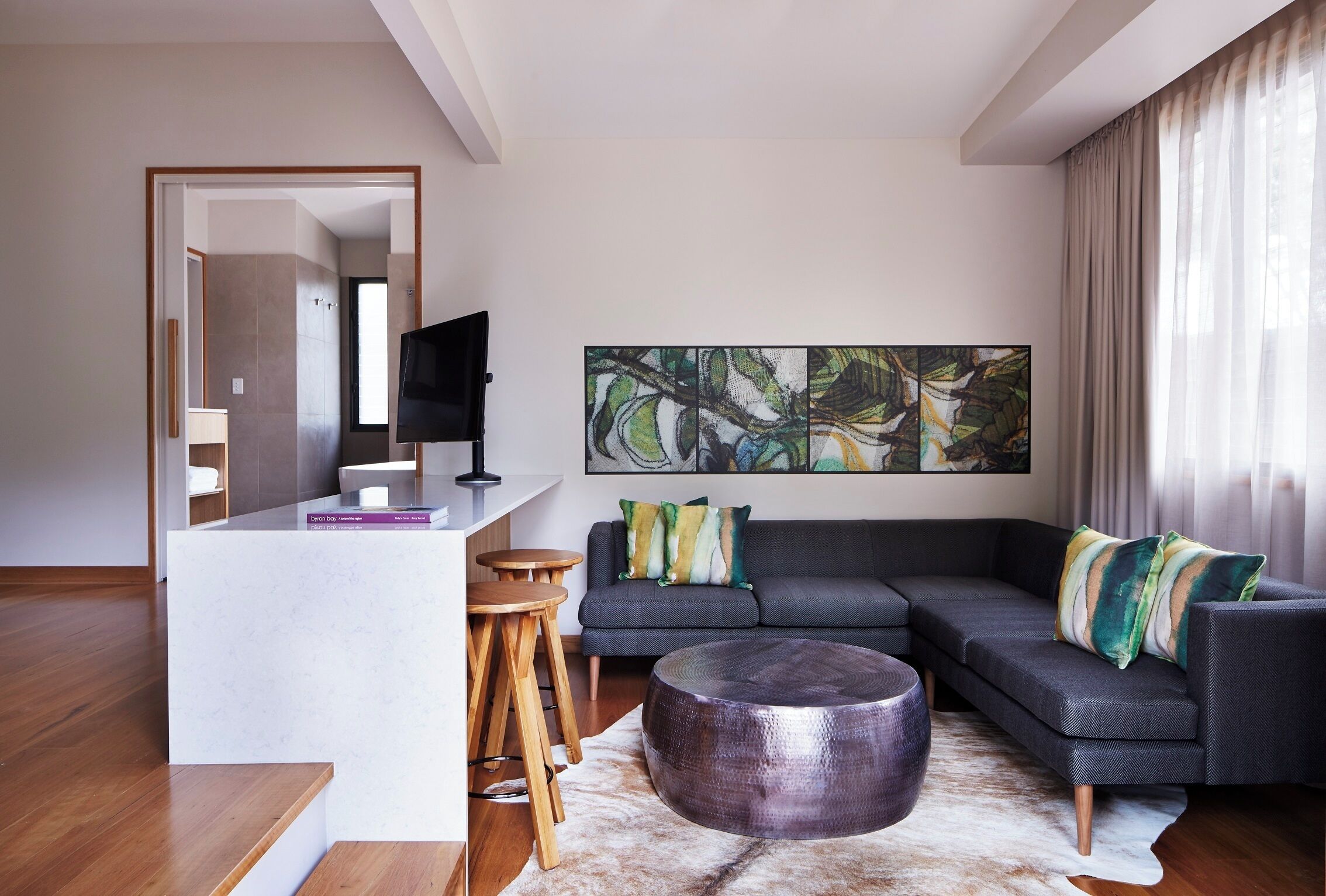 24-inch TV with digital channels, tablet, streaming services