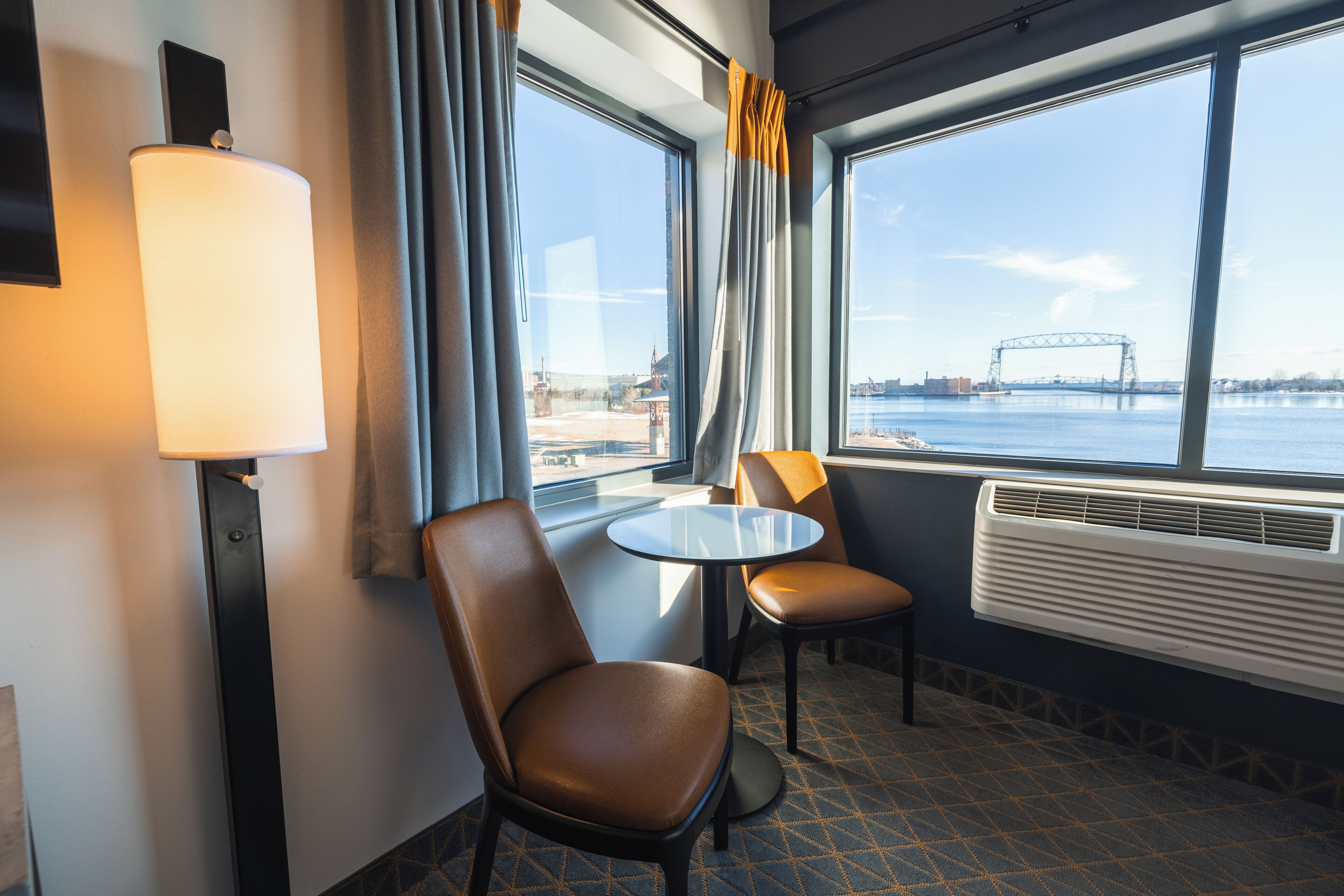 premium bedding, desk, laptop workspace, iron/ironing board