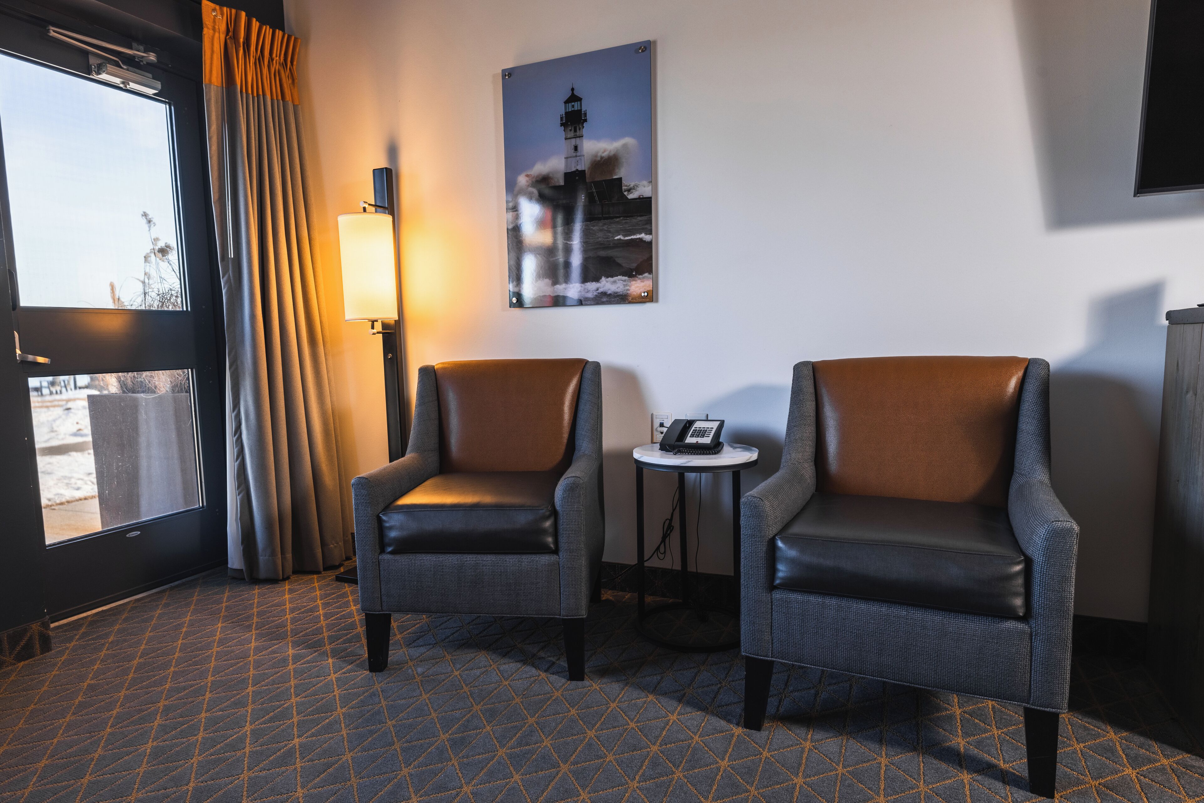 premium bedding, desk, laptop workspace, iron/ironing board