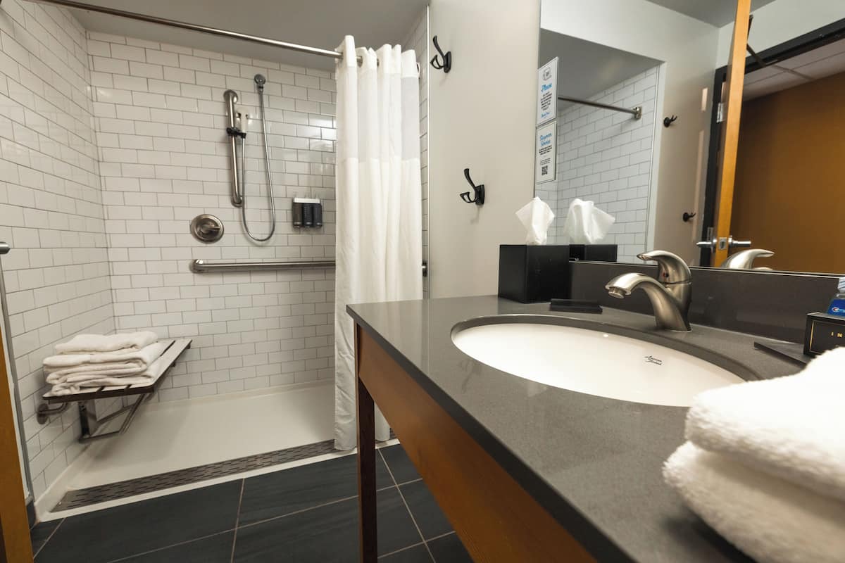 family suite | bathroom | shower, free toiletries, hair dryer, towels
