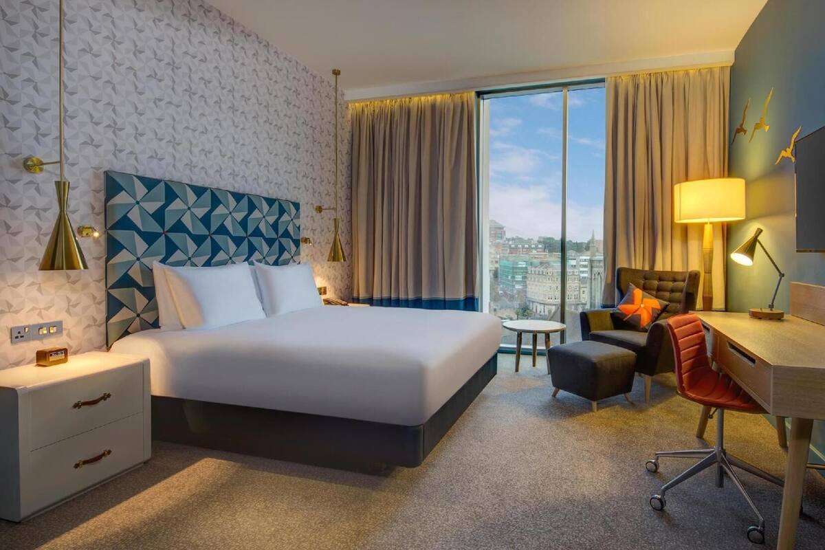In-room safe, desk, laptop workspace, blackout drapes