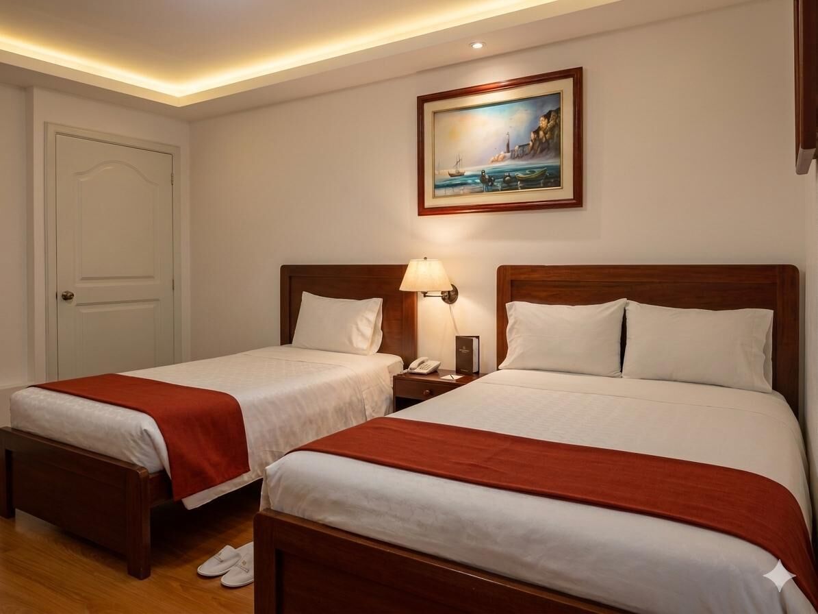 Kahden hengen huone | Untuvapeitot, tallelokero huoneessa, yksilöllisesti kalustettu, työpöytä