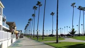 A coastal street lined with palm trees and beachfront properties. - 3 Bedroom Duplex with Ocean View (Newport Beach)