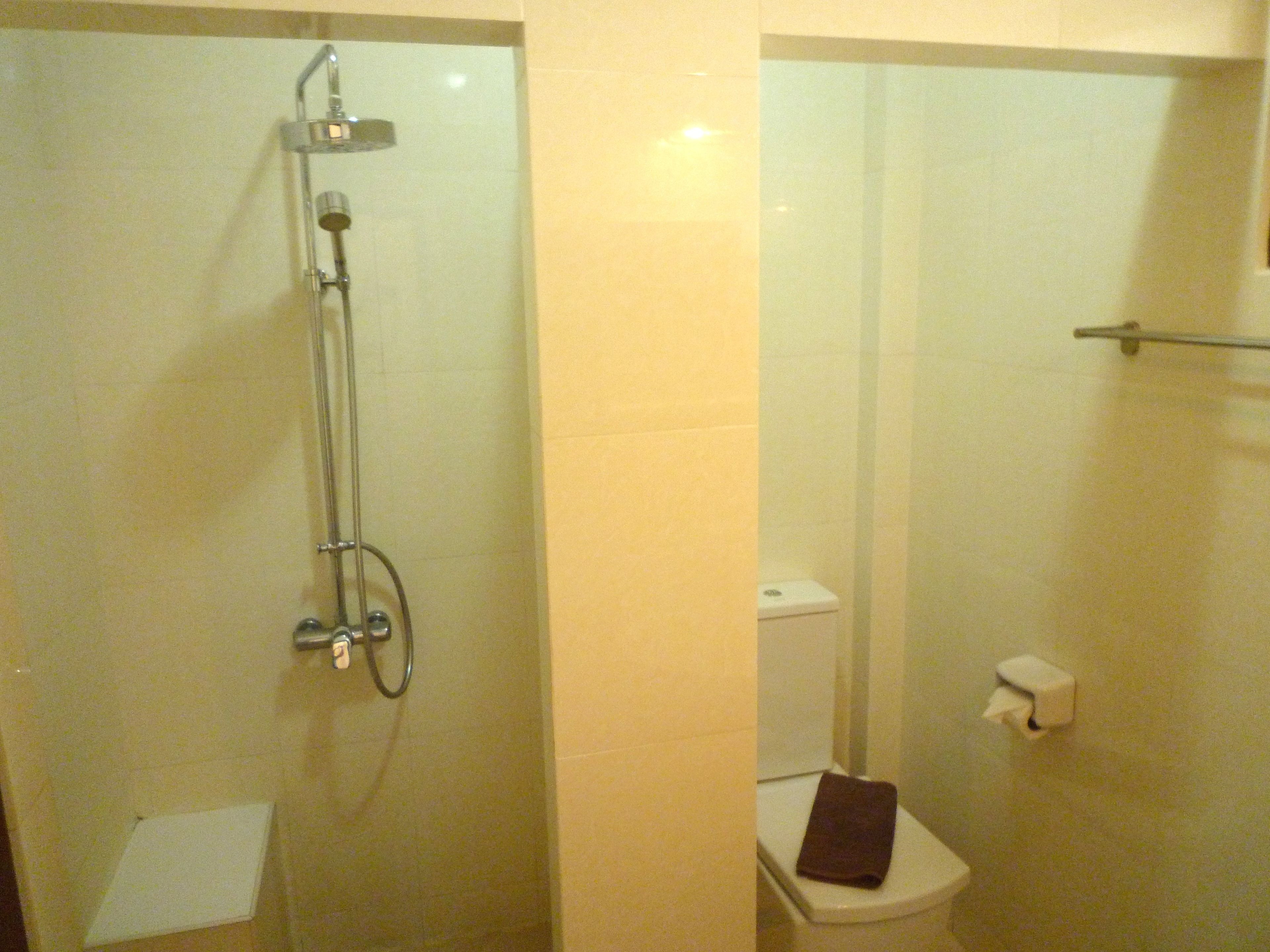 shower, rainfall showerhead, free toiletries, hair dryer