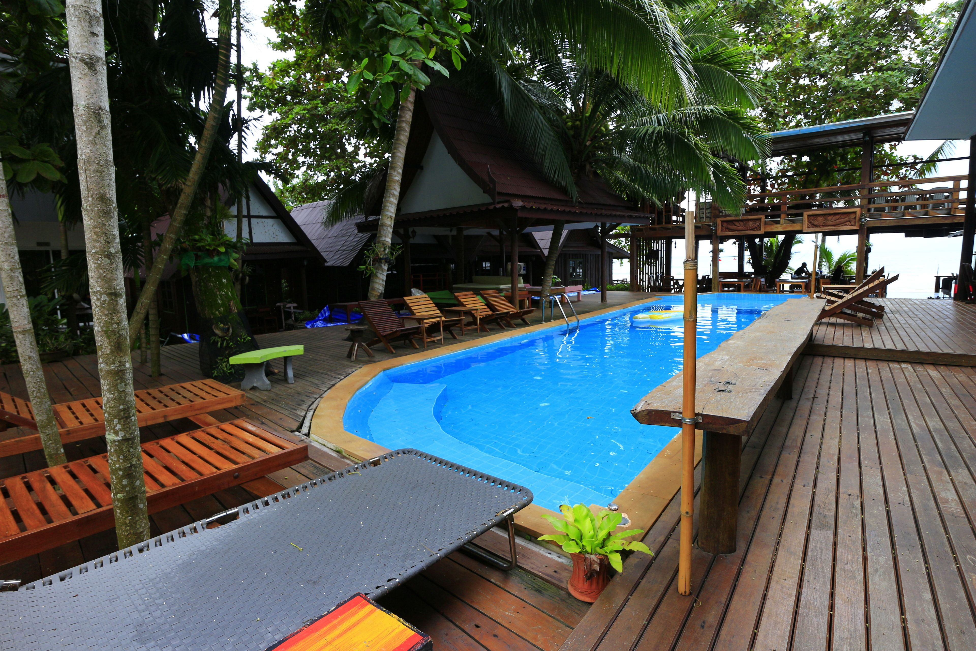 Outdoor pool, pool loungers