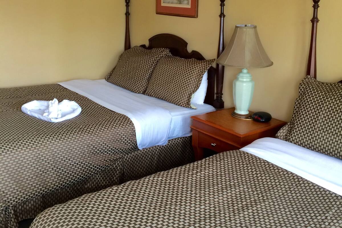 Habitación estándar, 2 camas matrimoniales | Tabla de planchar con plancha y wifi gratis