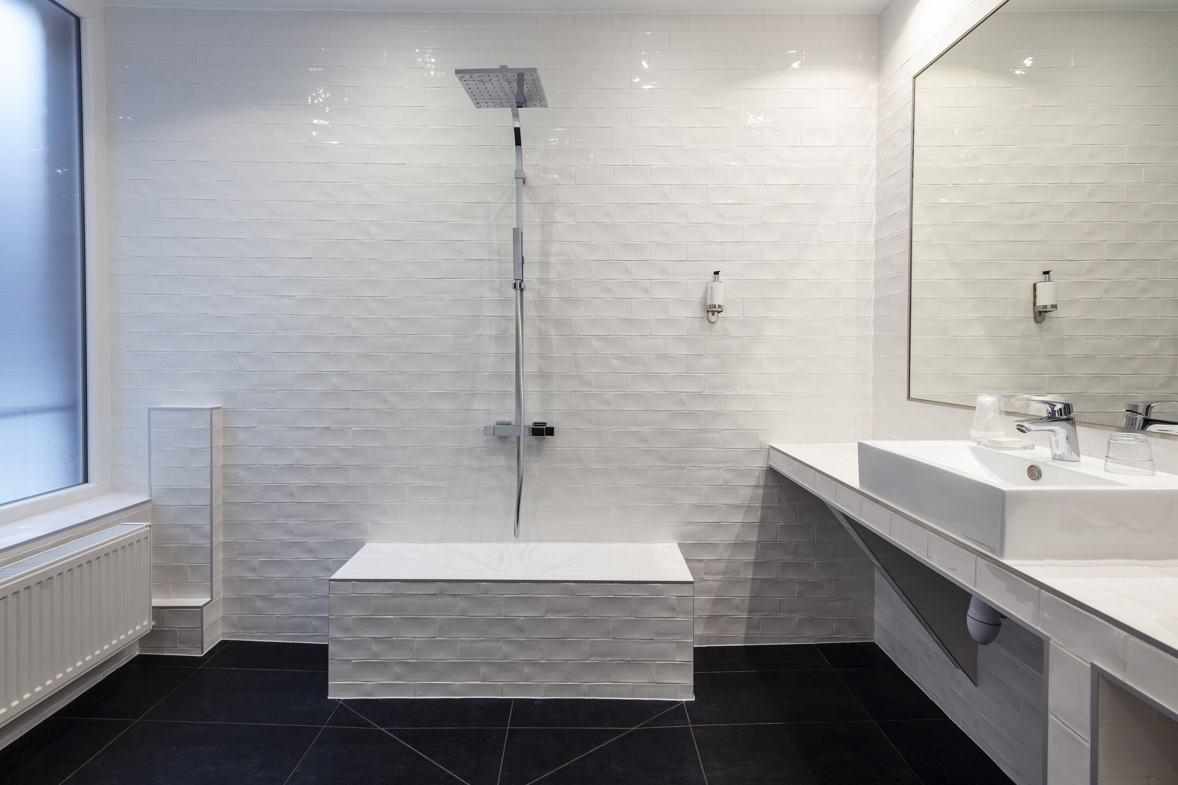 superior double room | bathroom | shower, free toiletries, hair dryer, towels