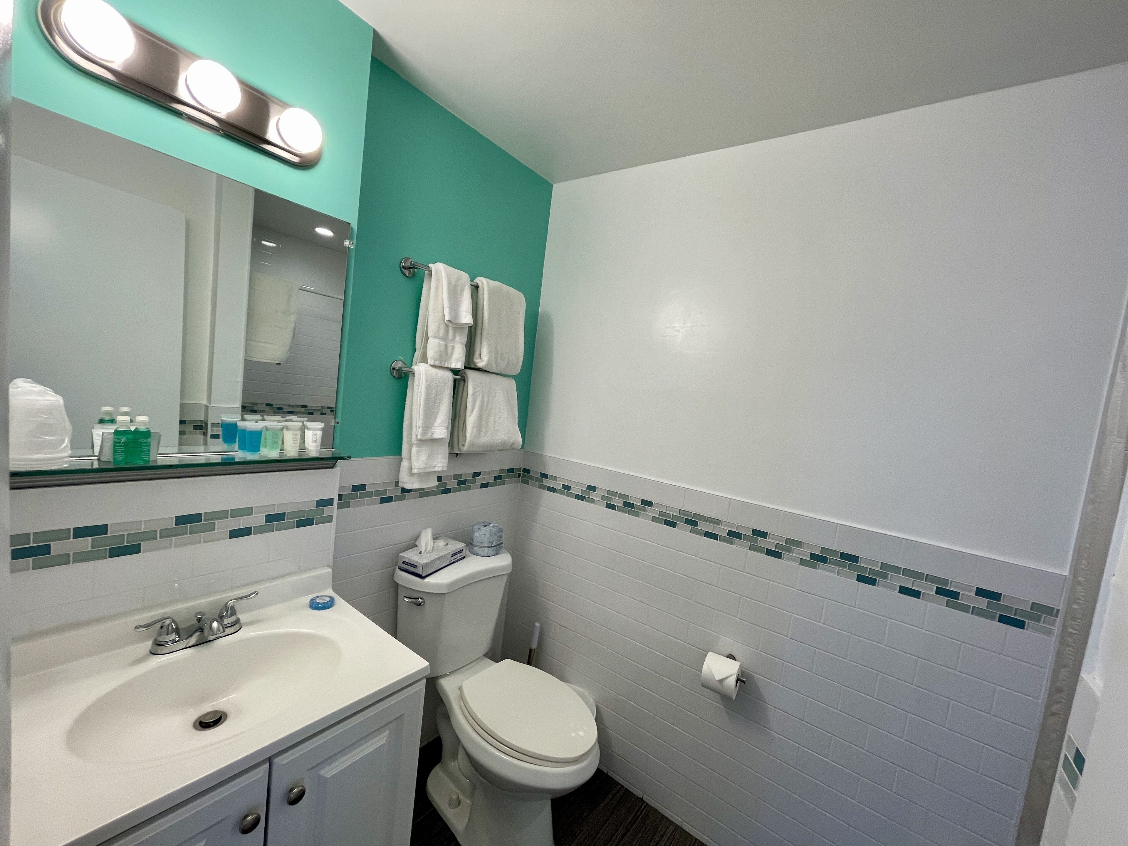 double king kitchenette | bathroom | shower, hydromassage showerhead, free toiletries, hair dryer