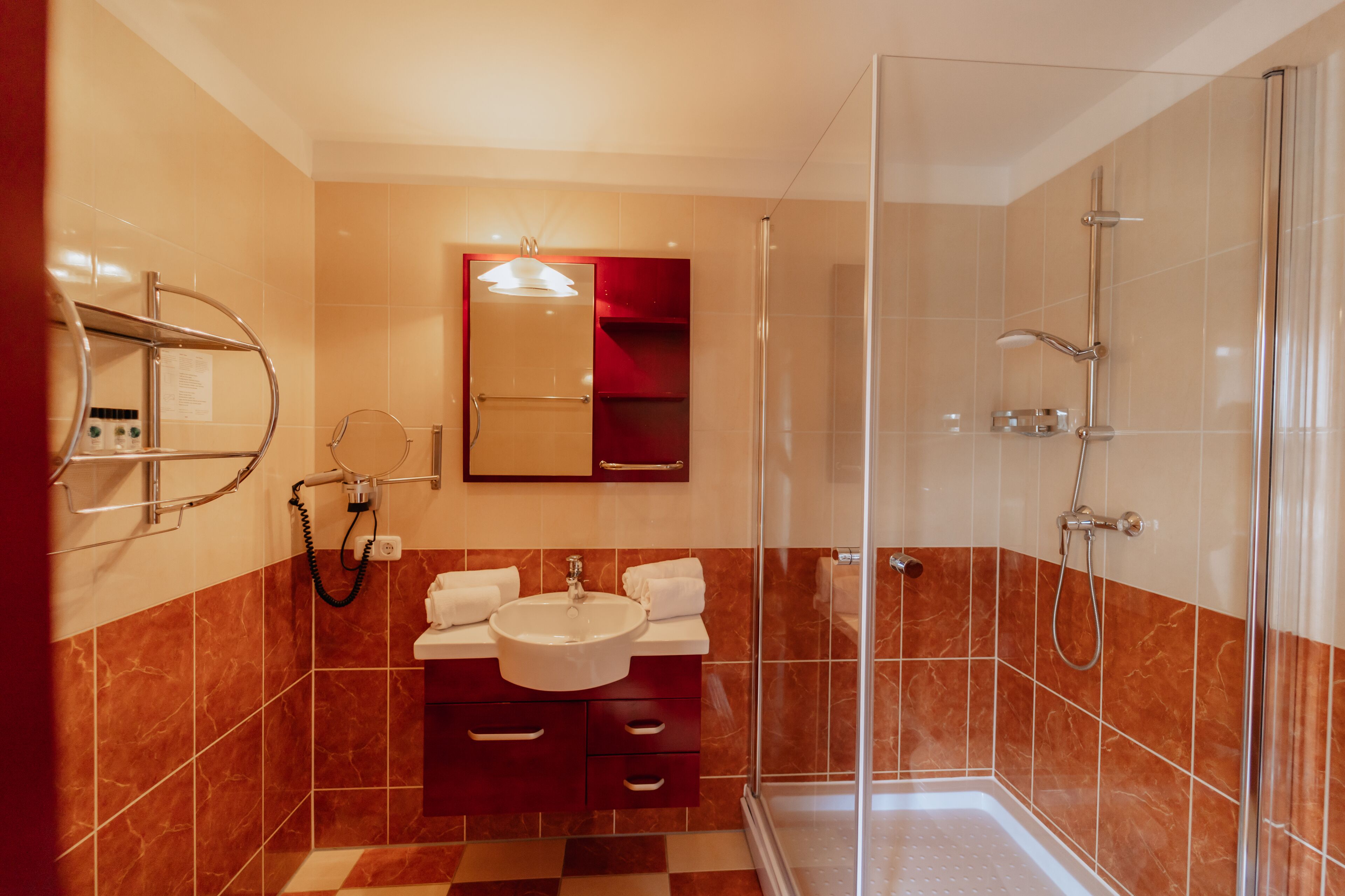 shower, free toiletries, hair dryer, bathrobes