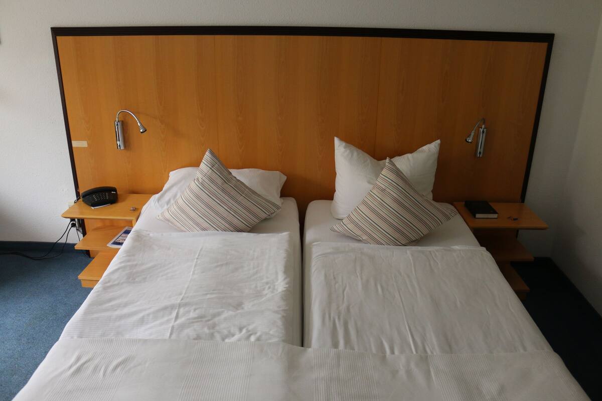 premium bedding, minibar, desk, laptop workspace