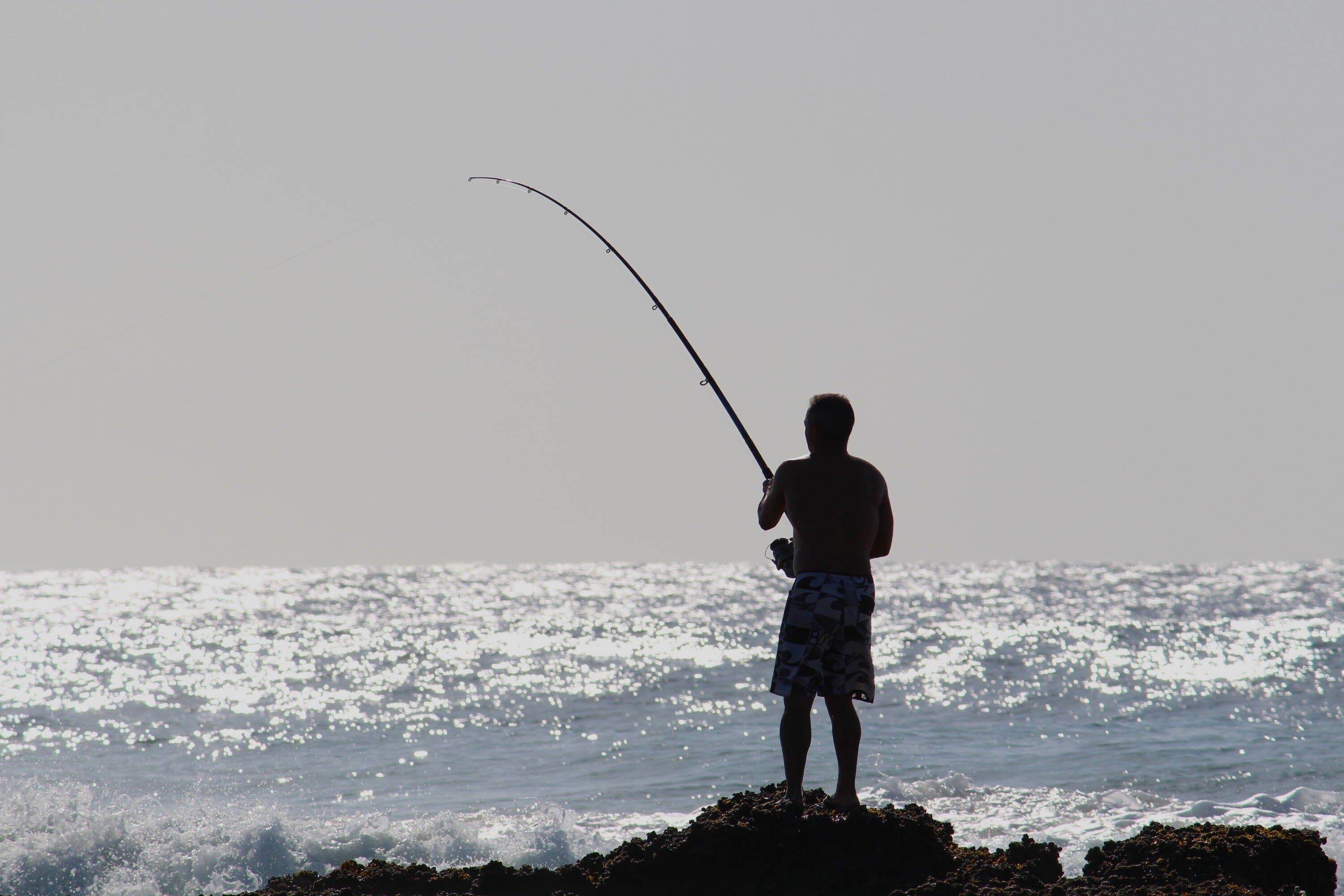 Una persona pescando junto al mar.