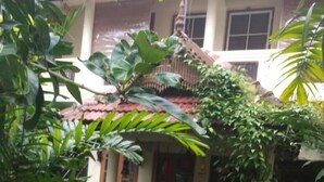 A house surrounded by lush greenery and a brick pathway leading to the entrance. - Heavenly Homestay (Kochi)
