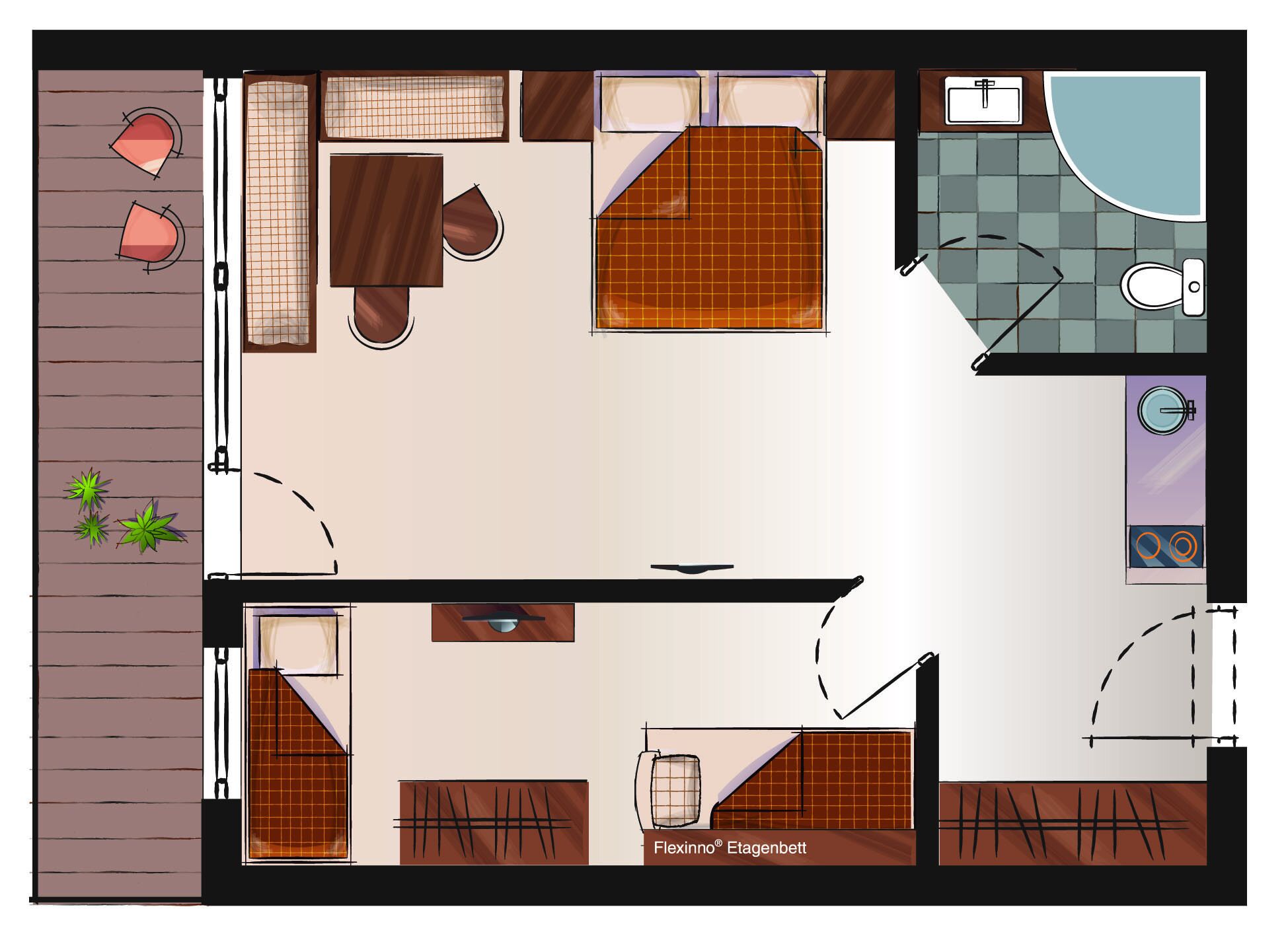 junior suite, 2 bedrooms, non smoking, mountain view | floor plan