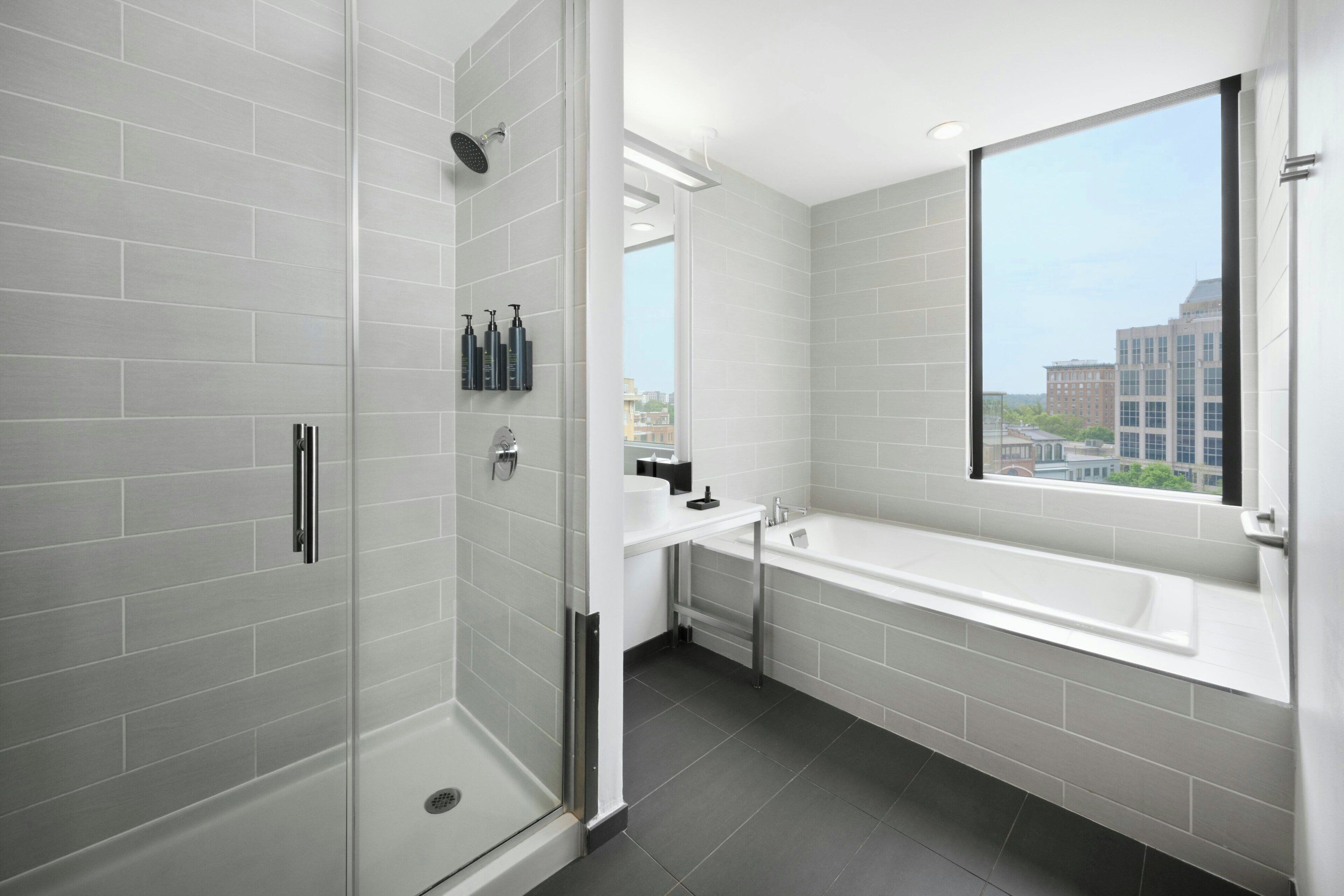 shower, free toiletries, hair dryer, towels