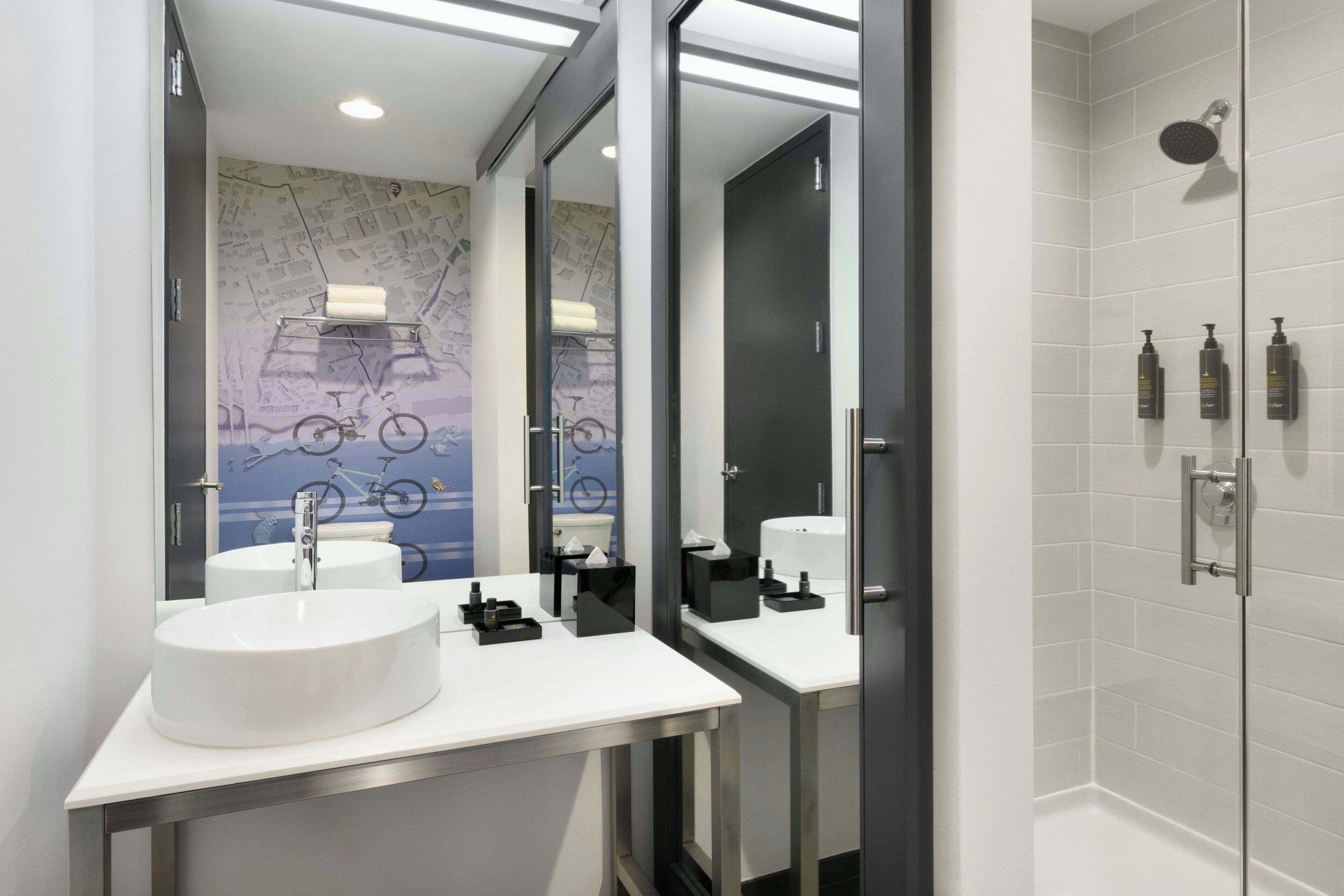 shower, free toiletries, hair dryer, towels